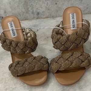 Steve Madden Nider Kinley - Bronze Rhinestone Braided Block Heel Sandals